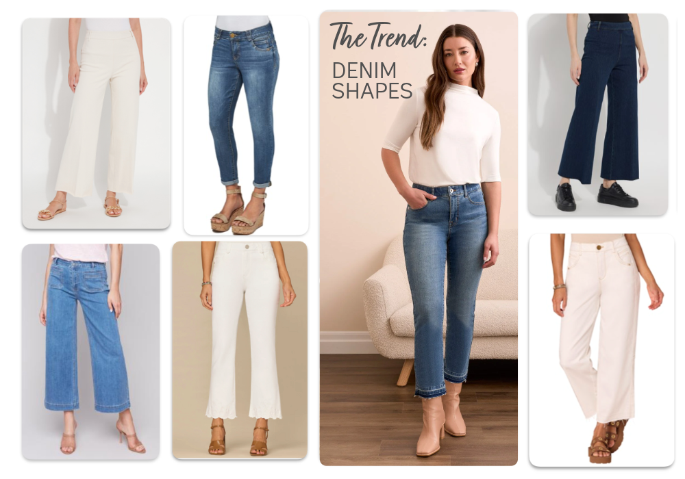Spring 2026 Fashion Trend: Denim for All Shapes Collage of Trendy Denim for Spring 2026