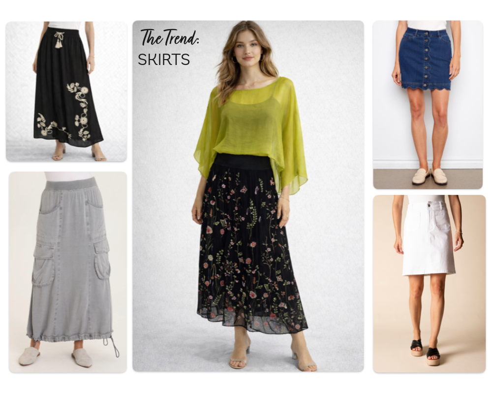 2026 Spring Fashion Trend: Skirts Collage of trendy skirts for Spring 2026