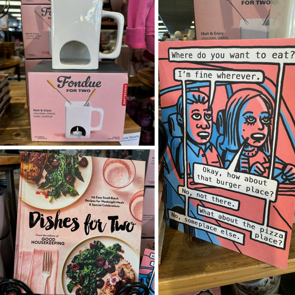 Funny Valentine's Card about Dinner Choices and Fondue for two and cookbook